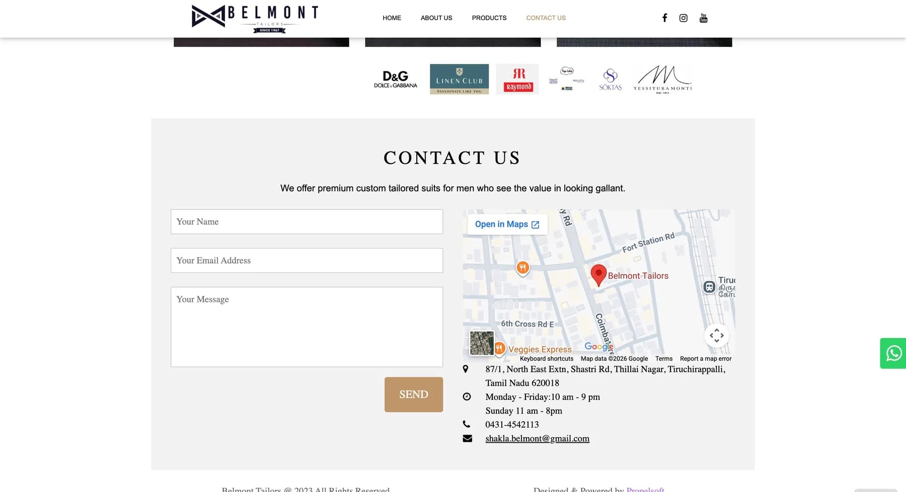 Belmont Tailors website, screen 1 of 6