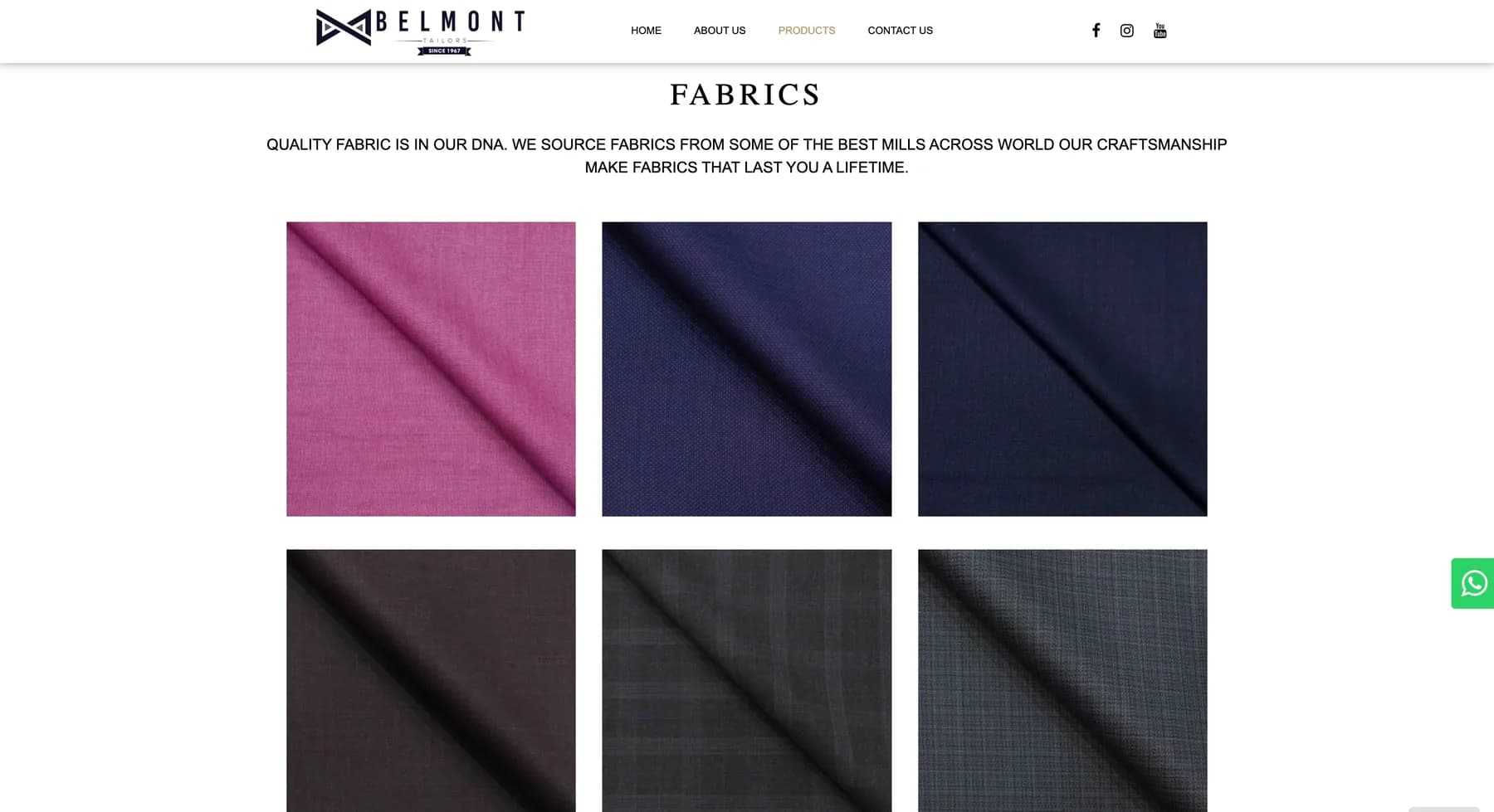 Belmont Tailors website, screen 2 of 6