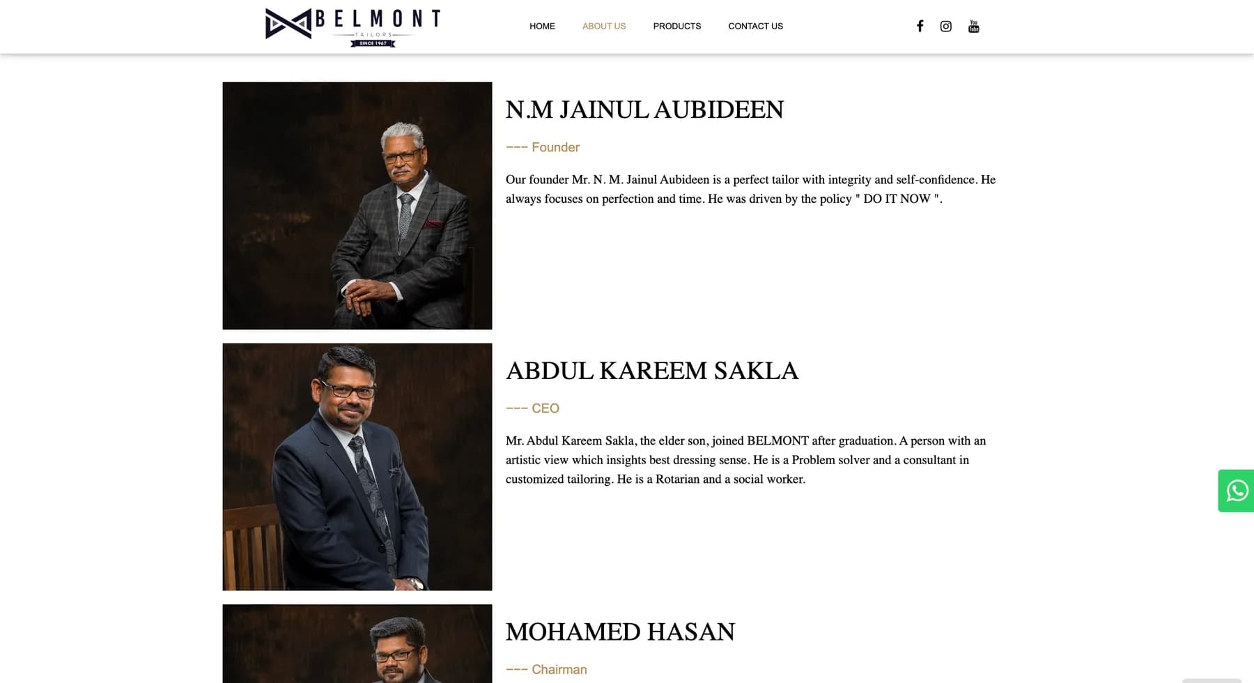 Belmont Tailors website, screen 3 of 6
