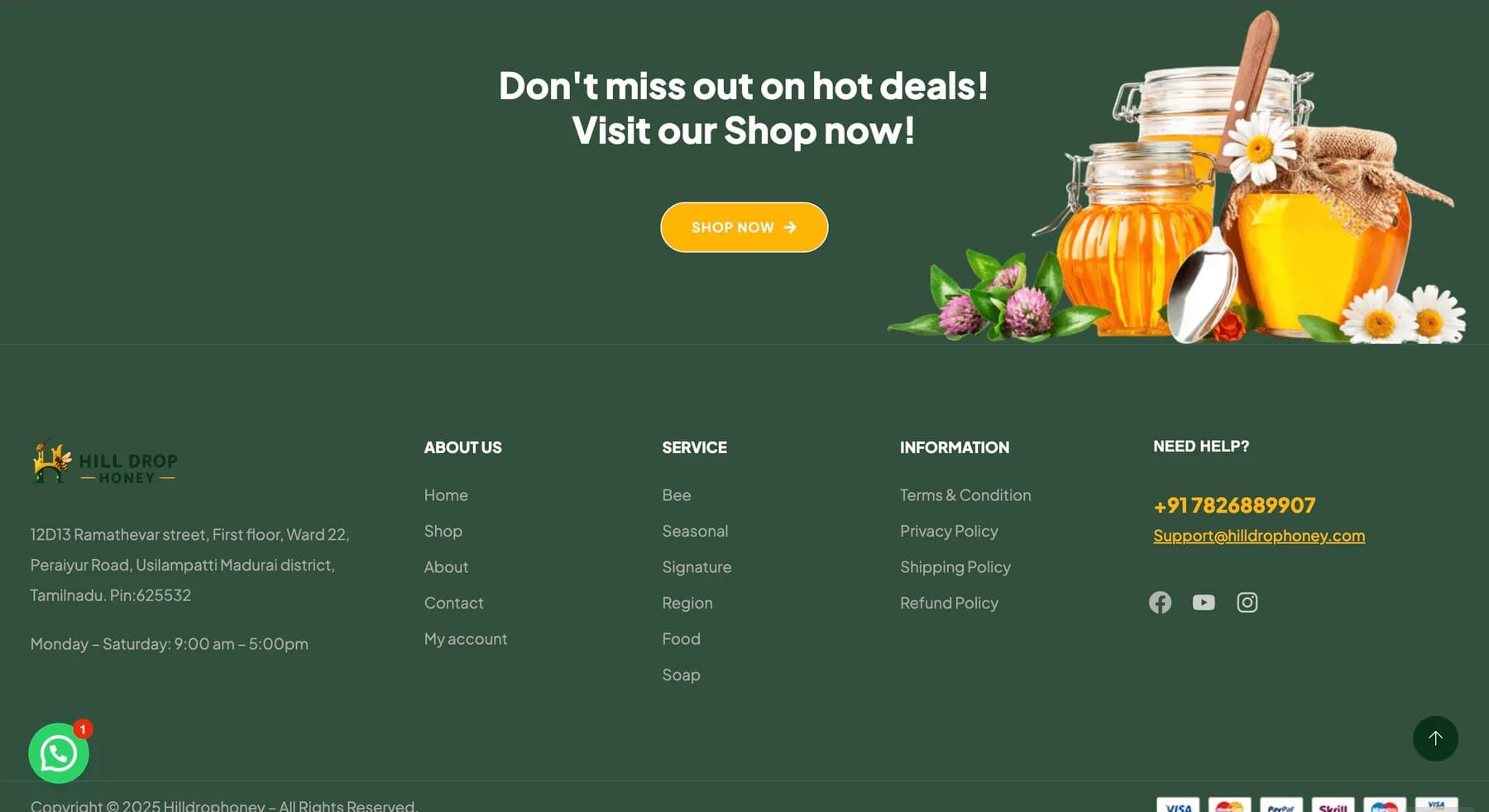 Hill Drop Honey website, screen 4 of 7