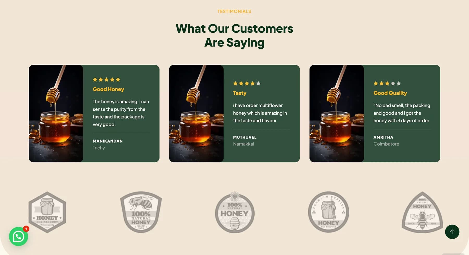 Hill Drop Honey website, screen 6 of 7