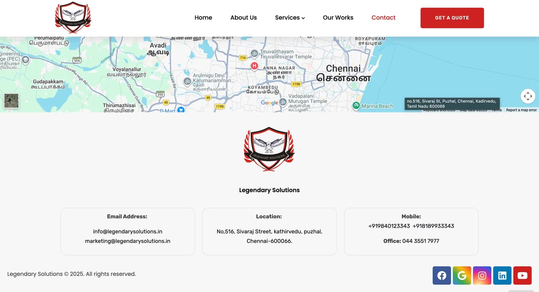 Legendary Solutions website, screen 1 of 5
