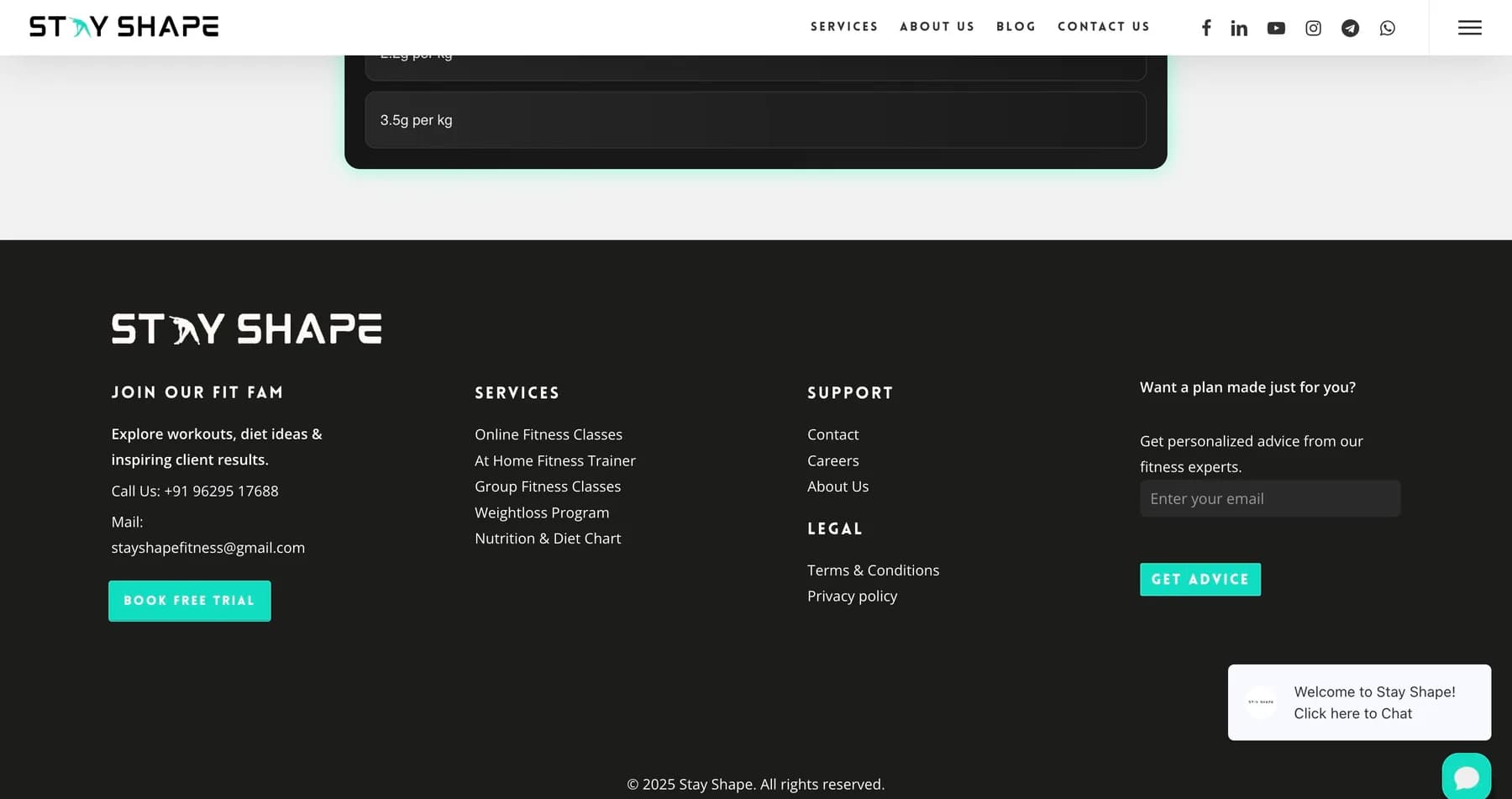 Stay Shape website, screen 5 of 6