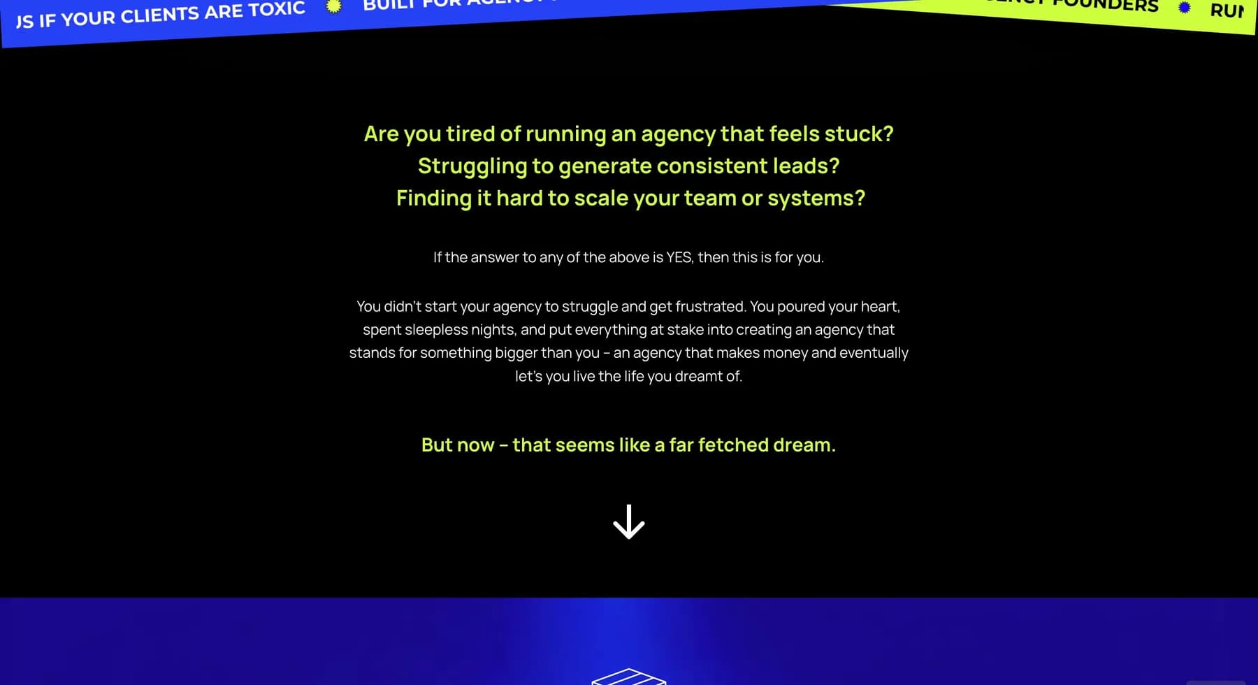 The Agency Founder website, screen 1 of 7